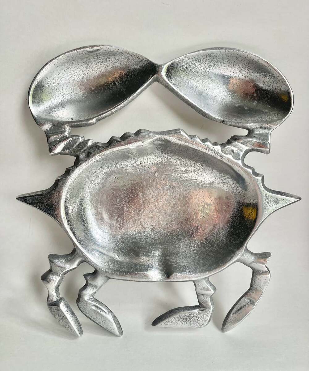 Coastal Crab Serving Dish Silver Metal Coastal Appetizer Plate